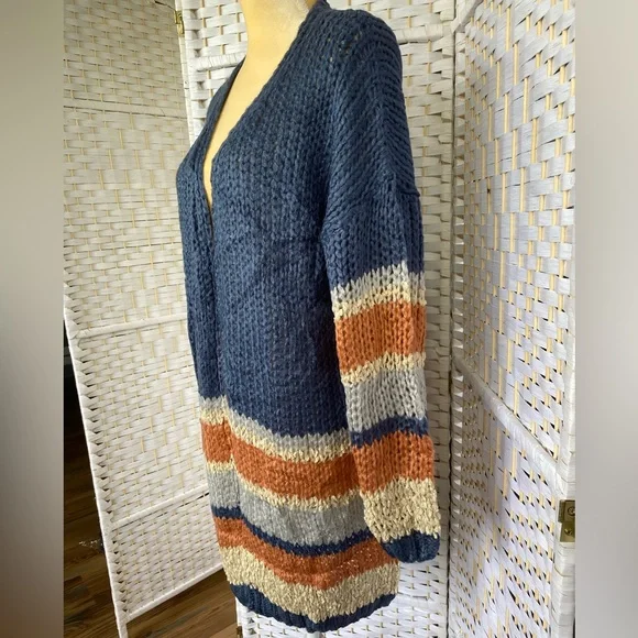 NWT Hem & Thread Stripe Bottom Cardigan Sweater Oversized Bohemian Style Fit - Picture 13 of 14